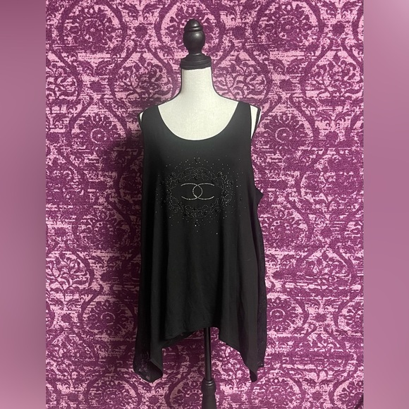 Chanel black lace-back tank with rhinestone embellishments, flowy fit. XL - Picture 2 of 5